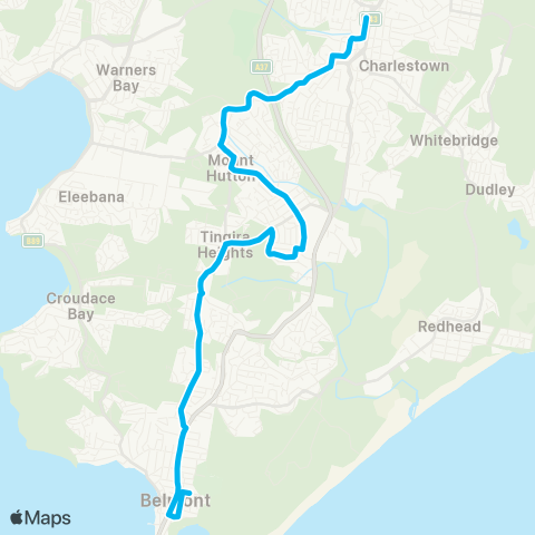 Hunter Buses Network Belmont to Charlestown via Floraville & Mt Hutton map