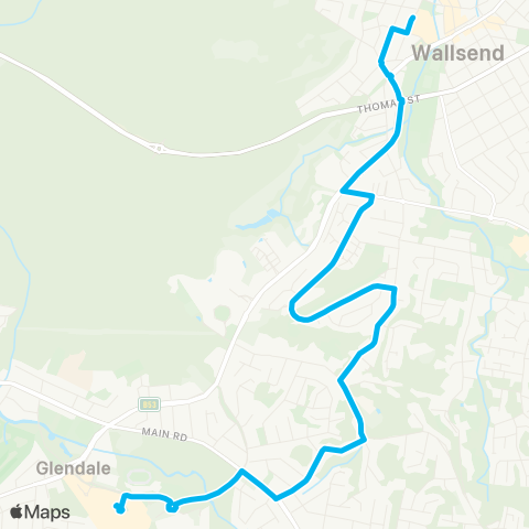 Hunter Buses Network Glendale to Wallsend map