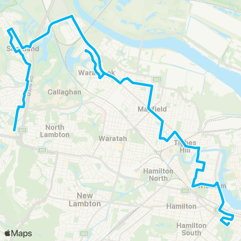 Hunter Buses Network Jesmond to Marketown via Warabrook map