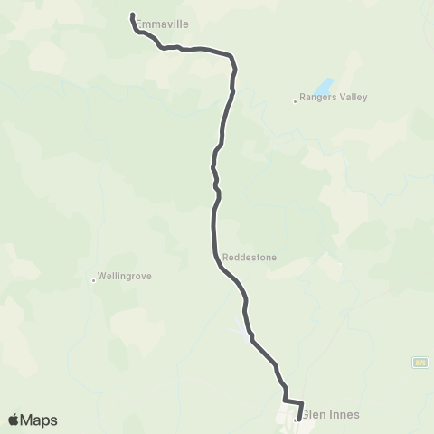 Private bus services Emmaville to Glen Innes map