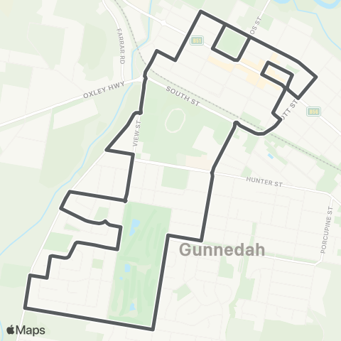 Private bus services Gunnedah CBD to S Gunnedah (Loop Service) map