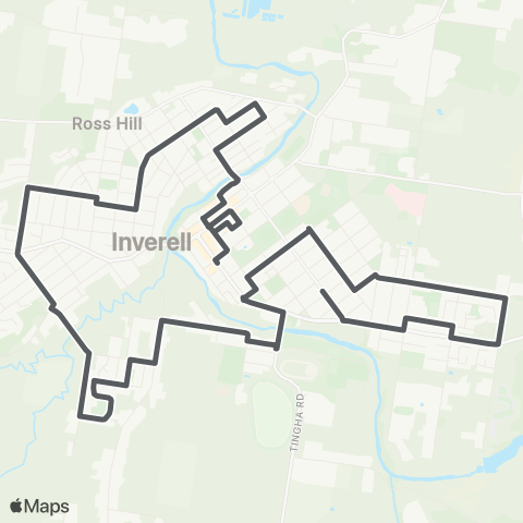 Private bus services Inverell CBD to Ross Hill and Southside map