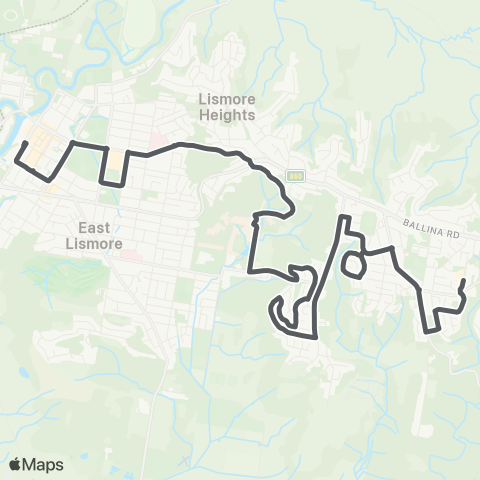 Private bus services Goonellabah to Lismore via Southern Cross Univ map