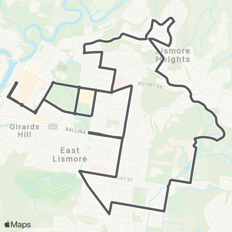 Private bus services Lismore to Lismore Hts via Southern Cross Univ (Loop Service) map