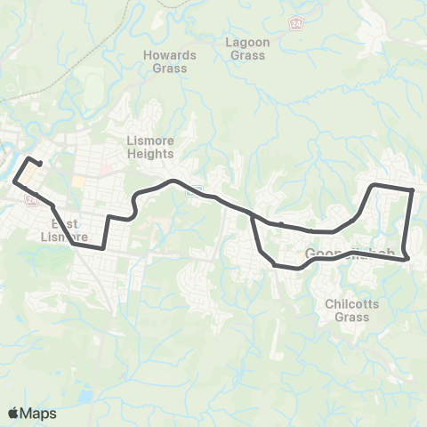 Private bus services Lismore to Goonellabah map