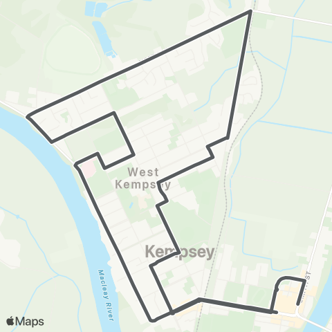 Private bus services Kempsey to W Kempsey via N St and Kemp St (Loop Service) map