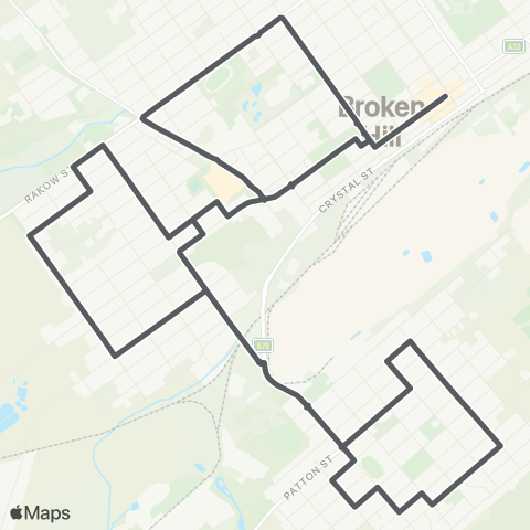 Private bus services Broken Hill CBD to Broken Hill S and Hillside (Loop Service) map