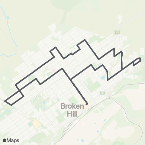 Private bus services Broken Hill CBD to Thomas and Broken Hill N (Loop Service) map