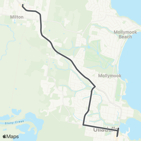 Private bus services Ulladulla to Milton via Village Dr map