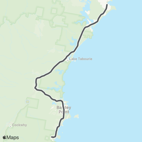 Private bus services Ulladulla to Kioloa via Bawley Point map