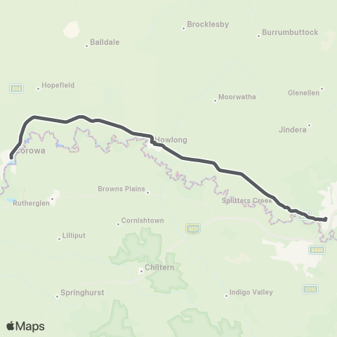 Private bus services Corowa to Albury via Howlong map