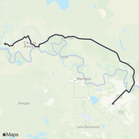 Private bus services Mildura to Wentworth via Dareton map