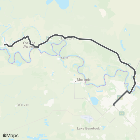 Private bus services Wentworth to Mildura via Dareton map