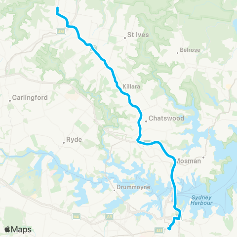 Temporary buses Central, then express to Hornsby map