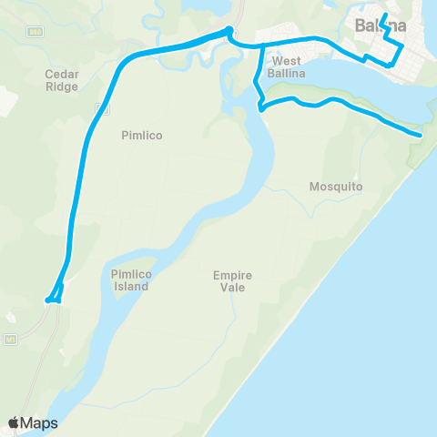 Temporary buses Ballina to South Ballina map