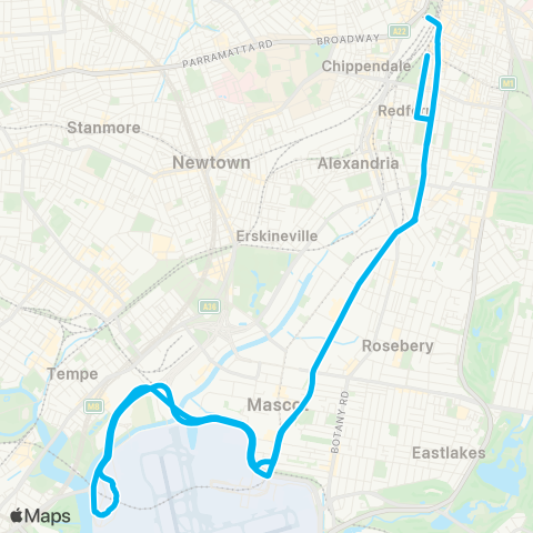 Temporary buses Central, then International Airport (Loop Service) map