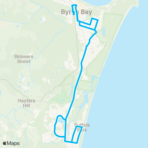 North Coast Network Byron Bay Interchange to Sunrise Bvd (Loop Service) map