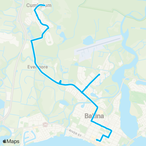 North Coast Network Cumbalum to Ballina via North Creek Rd map