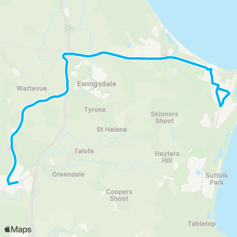 School buses Bangalow Public to Ewingsdale and Byron Bay Schools via Cape Byron map