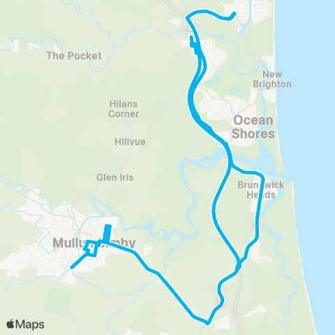 School buses Ocean Shores to Mullumbimby Schools via Brunswick Heads map