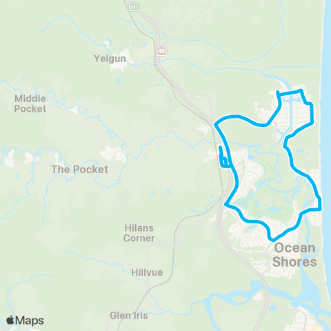 School buses Billinudgel to Ocean Shore Schools via The Pocket and New Brighton map