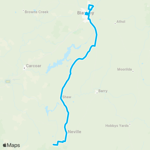 School buses Blayney Schools to Neville via Neville Rd map