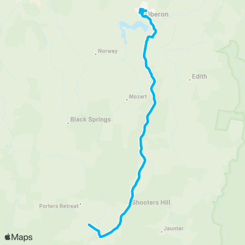 School buses Oberon Schools to Porters Retreat via Shooters Hill map