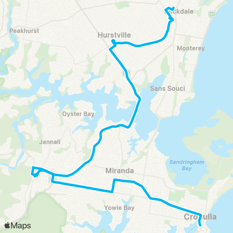 Temporary buses Rockdale, then all to Hurstville, Sutherland, all to Cronulla map