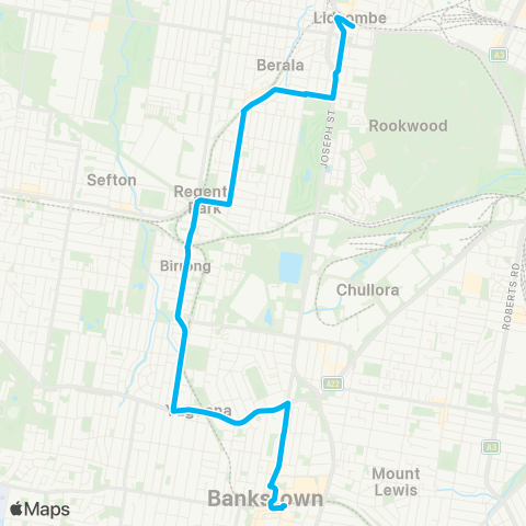 Temporary buses Lidcombe to Bankstown map