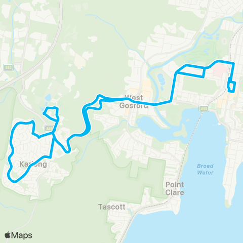 Central Coast Buses Network Gosford to Kariong (Loop Service) map