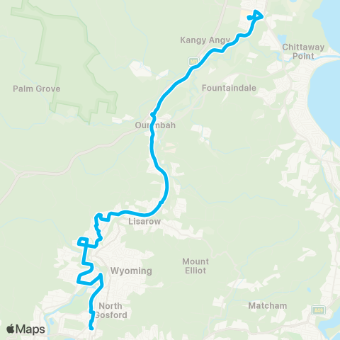 Central Coast Buses Network Westfield Tuggerah to Gosford via Niagara Pk map