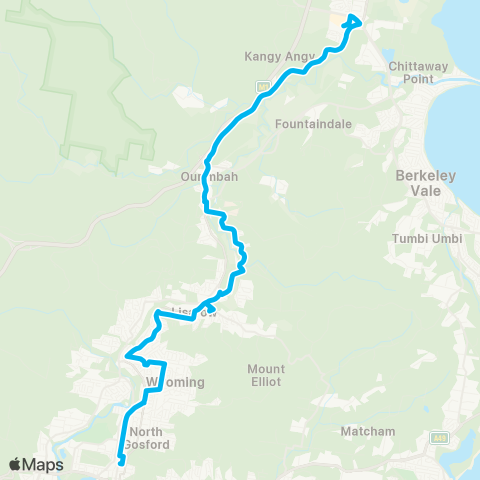 Central Coast Buses Network Tuggerah to Gosford via Lisarow map