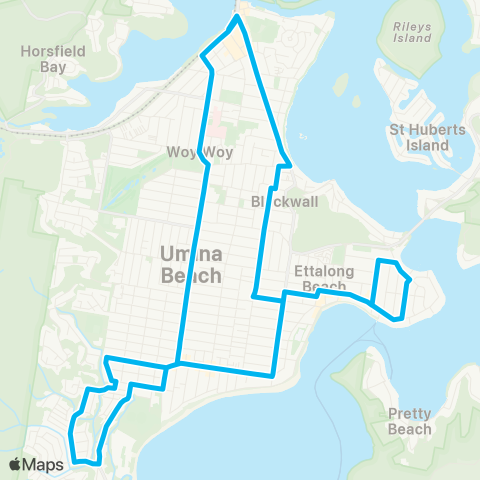 Central Coast Buses Network Woy Woy to Umina & Booker Bay (Loop Service) map