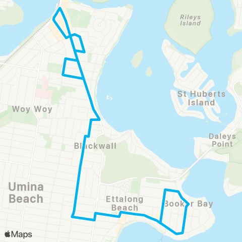 Central Coast Buses Network Woy Woy to Booker Bay (Loop Service) map