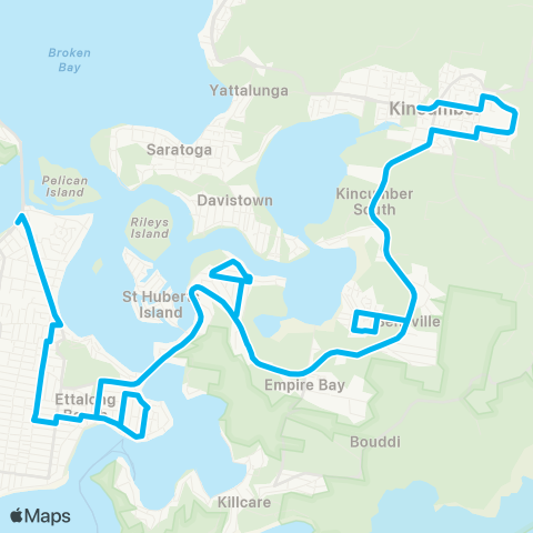 Central Coast Buses Network Woy Woy to Kincumber via Ettalong & Empire Bay map