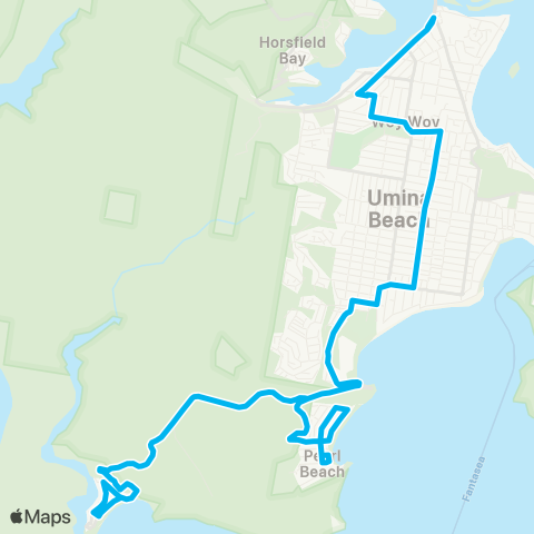 Central Coast Buses Network Woy Woy to Pearl Bch & Patonga via Umina Bch (Loop Service) map