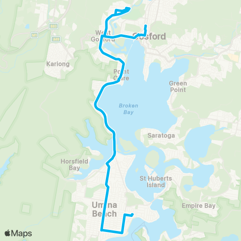 Central Coast Buses Network Ettalong Bch to Gosford via Woy Woy and Umina Bch map