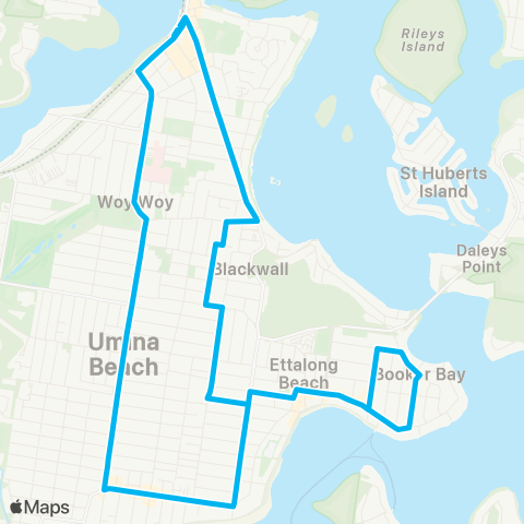 Central Coast Buses Network Woy Woy to Ettalong & Umina Bch (Loop Service) map