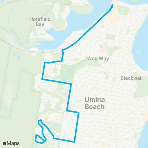 Central Coast Buses Network Umina Bch W to Woy Woy via Umina Bch & Woy Woy S map