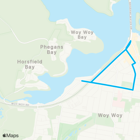 Central Coast Buses Network Woy Woy to Woy Woy Bay & Phegans Bay (Loop Service) map