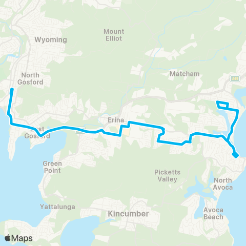 Central Coast Buses Network Gosford to Wamberal via Terrigal (Loop Service) map