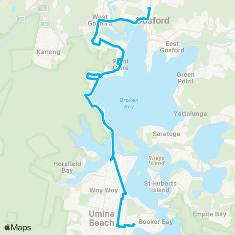 Central Coast Buses Network Ettalong Bch to Gosford via Pt Clare, Tascott & Woy Woy map