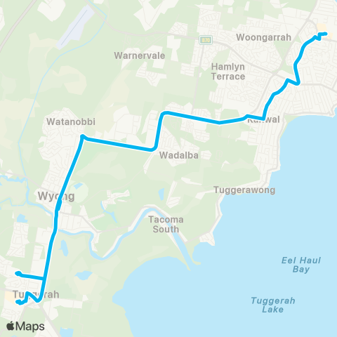 Central Coast Buses Network Tuggerah to Lk Haven via Pacific Hwy & Lk Haven Dr map