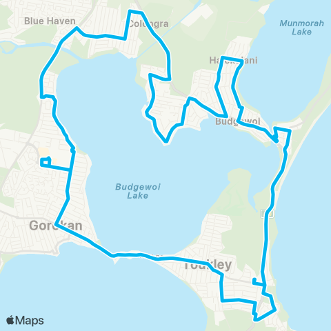 Central Coast Buses Network Lk Haven to Toukley & Budgewoi (Loop Service) map