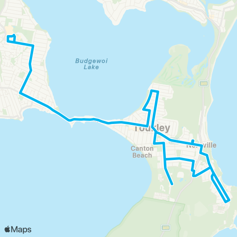 Central Coast Buses Network Lk Haven to Norah Head via Toukley & Noraville (Loop Service) map