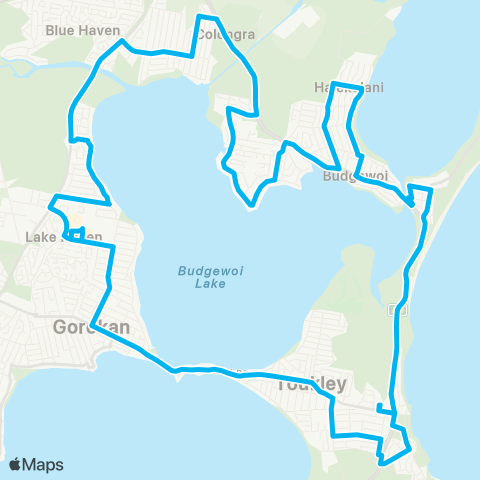 Central Coast Buses Network Lk Haven to Budgewoi & Toukley (Loop Service) map