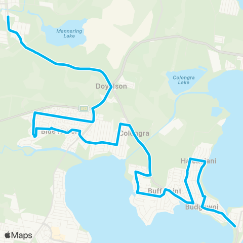 Central Coast Buses Network Budgewoi to Wyee via Blue Haven map