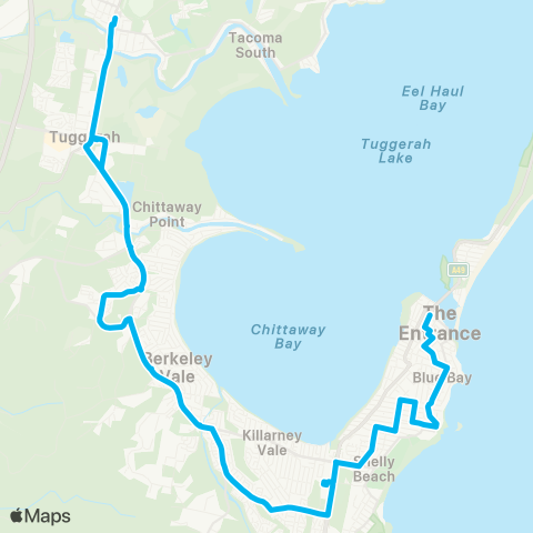 Central Coast Buses Network Bay Village to Tuggerah map