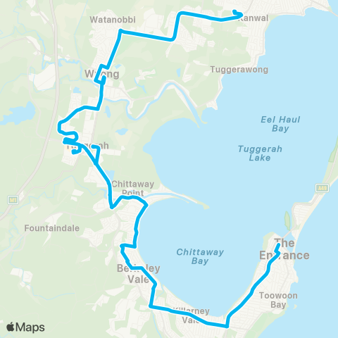 Central Coast Buses Network The Entrance to Wyong map