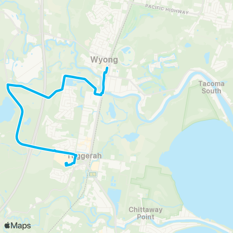 Central Coast Buses Network South Tacoma to Wyong (Loop Service) map